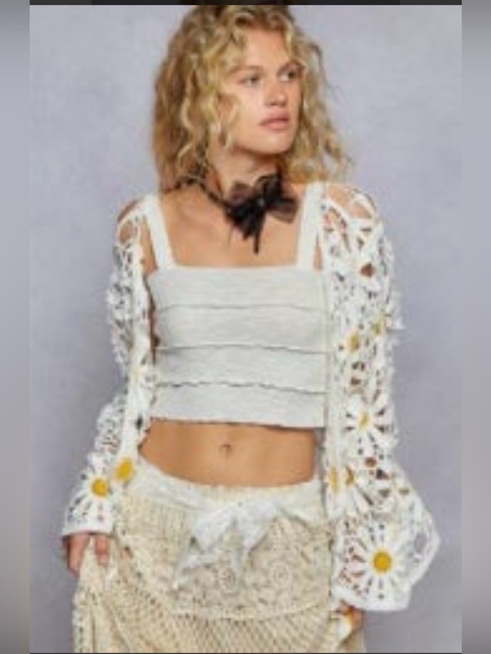 Gorgeous POL Floral Crochet Open Knit Cardigan - White
